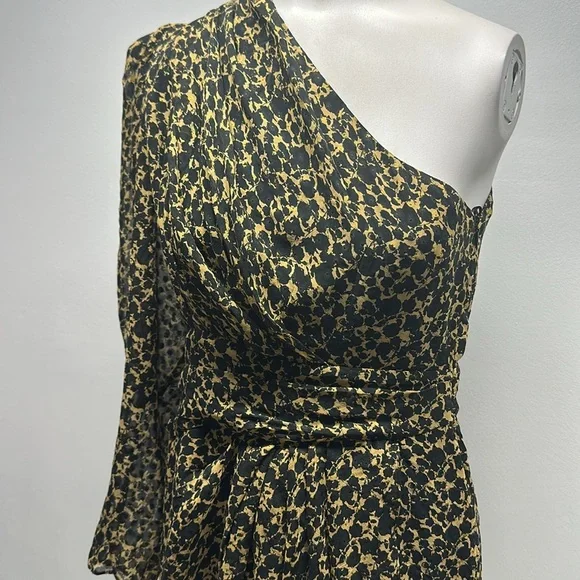 Iro Morello One Shoulder Dress Mini Silk Satin Cheetah Brown Black Print Size 4 - Picture 8 of 13